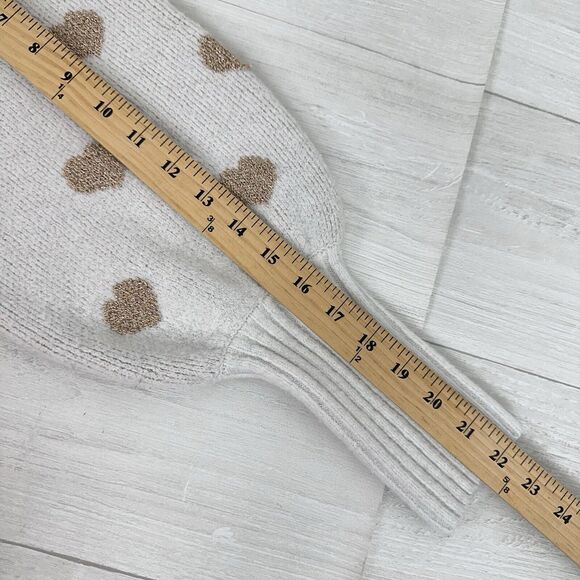 Anthropologie Hearts Sweater Women L Neutral Gold Puff Sleeve High Neck Pullover - Picture 13 of 16